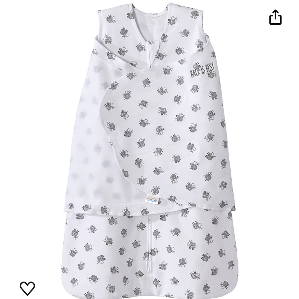 HALO 100% Cotton Sleepsack Swaddle, 3-Way, TOG 1.5, Lamb Scribble White